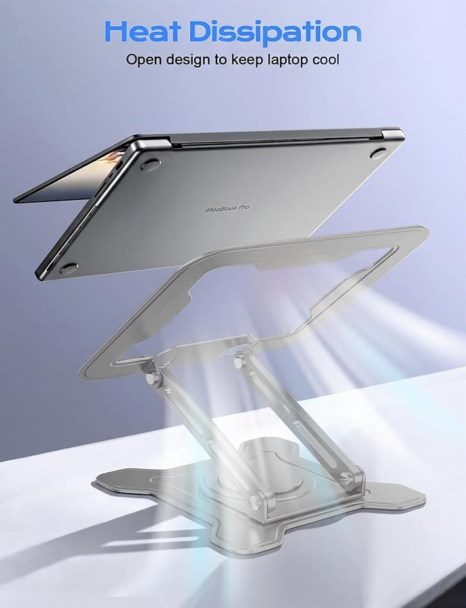 JCZT Adjustable Laptop Stand for Desk, 360° Rotating Base Ergonomic Computer Stand, Laptop Riser Foldable Protable for Office Home Fits Compatible with MacBook Pro/Air Notebook up to 10-16" Gray