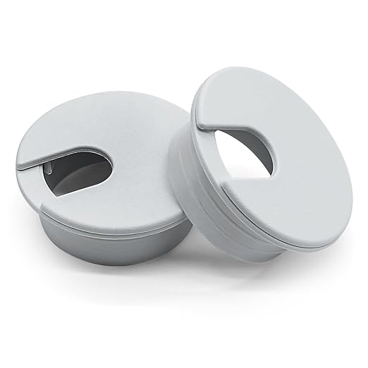 Litoexpe 2 Pcs Grey Desk Cord Grommets 1-3/8 Inch, Plastic Grommet Cable Hole Cover for Office Equipment, Computer Desk Wires