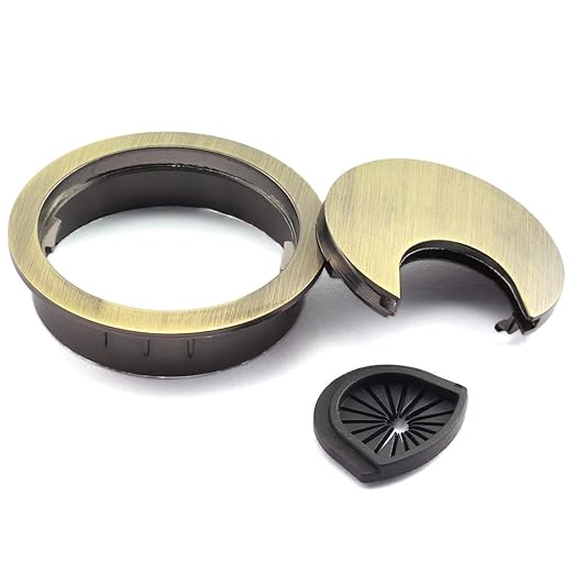 HJ Garden 1pc 2 inch (50mm) Metal Desk Grommets for Managing and Hiding Wire Cord Cable Hole Cover Office PC Desk Cable Cord Organizer Zinc Alloy Cover Bronze