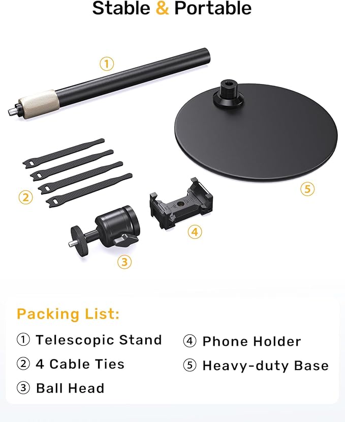 Upgraded Webcam Stand for Desk, Telescopic Webcam Tripod Mount with Ball Head, Compatible with Logitech Camera C922 C930e C920S C920 C615 C960 C920x BRIO 4K NexiGo N60, Phone Holder with 1/4" Thread