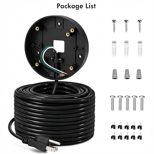 30ft/9M Power Cord with Adapter and Plug-in Mount for Floodlight Cameras,Compatible with Blink Floodlight Cam, eufy Floodlight E340, Socket Box with Weatherproof Cord-(2in1 Mount Cord Set) Black
