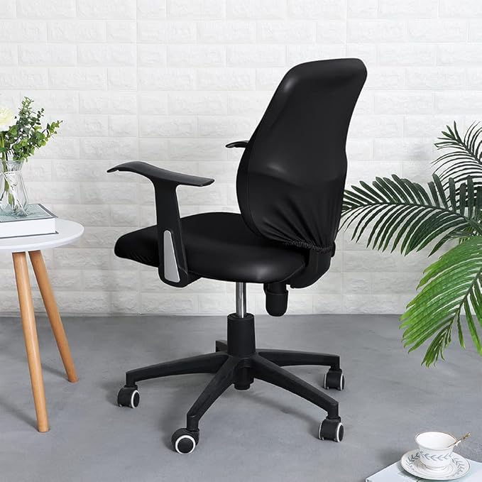 lygooh Waterproof Seat Covers Stretchable Desk Chair Cover Leather Computer Chair Slipcover Removable Washable Rotating Chair Covers for Rotating Office Chair Seat