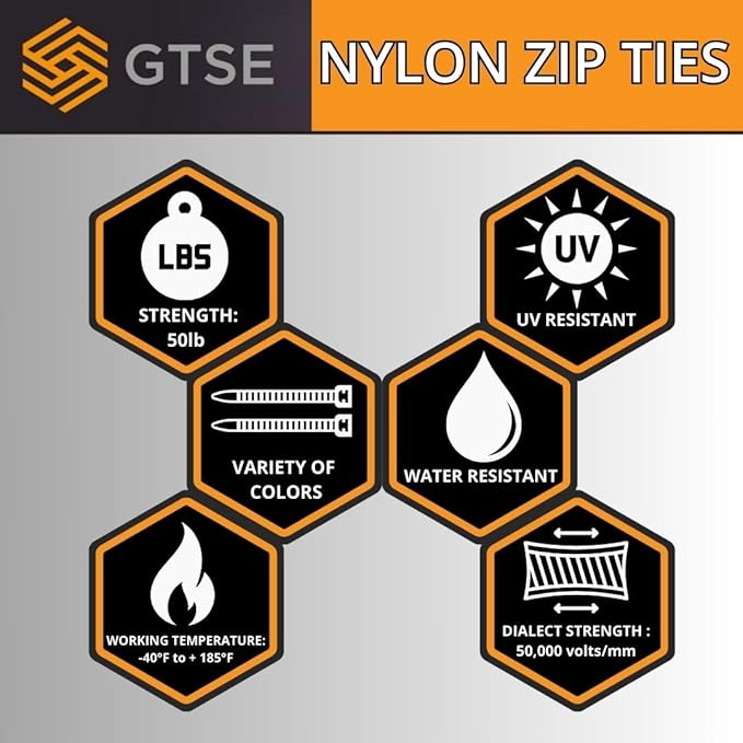 GTSE 12 Inch Silver/Gray Zip Ties, 5,000 Bulk Pack, 50lb Strength, UV Resistant Long Nylon Grey Cable Ties, Self-Locking 12" Tie Wraps