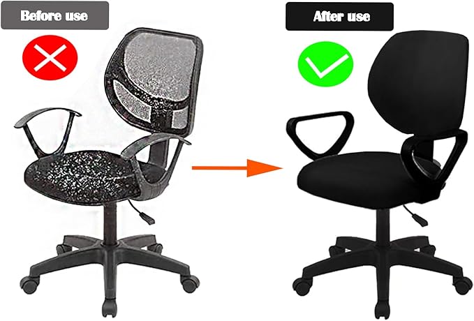 Office Chair Covers Set, Stretchable Washable Chair Cover, Universal Fit for Desk Chairs, Gaming Chairs, Home Office Fabric Protectors Slipcover (Backrest Cover+Seat Cover Set - Black)