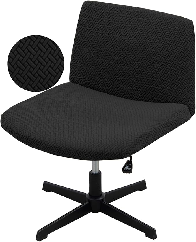 Vanity Chair Cover Criss Cross Chair Cover Waterproof and Elastic Armless Chair Slipcover Armless Chair Covers Office Chair Covers (Black,Just The Cover,No Chair)