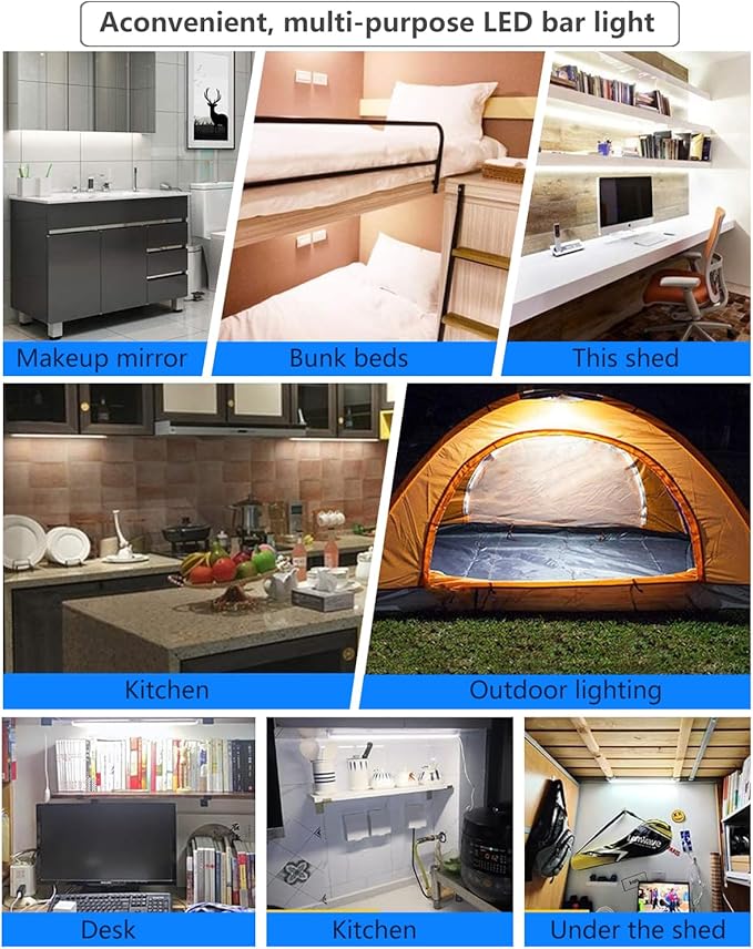 Strip Lights 11.8In Closet Lights, 9W 58 LED Super Bright, Dimming and Color Adjustment,USB Powered LED Light Bar for Room Under Counter Lighting Work Tables Student Dormitory Monitor Light