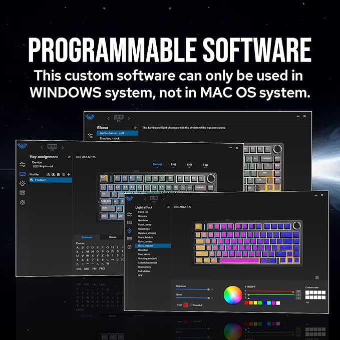 EPOMAKER x Aula F75 Gasket Mechanical Keyboard, 75% Wireless Hot Swappable Gaming Keyboard with Five-Layer Padding&Knob, BT/2.4GHz/USB-C, RGB (Sea Salt Blue, Ice Vein Switch)