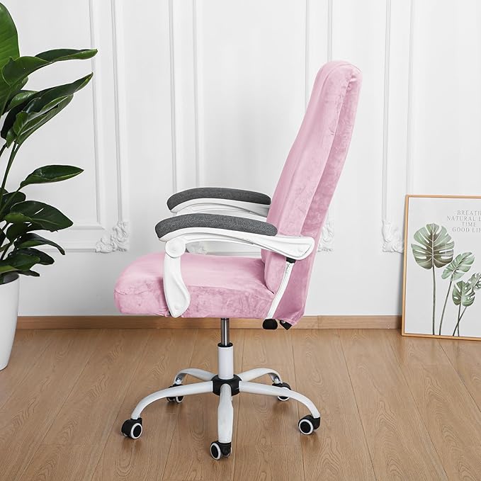 FORCHEER Velvet Large Office Chair Cover Pink Stretchable Computer Armchair Slipcover for Desk Chair Elastic Protector for Pets 1 Piece Washable Removable