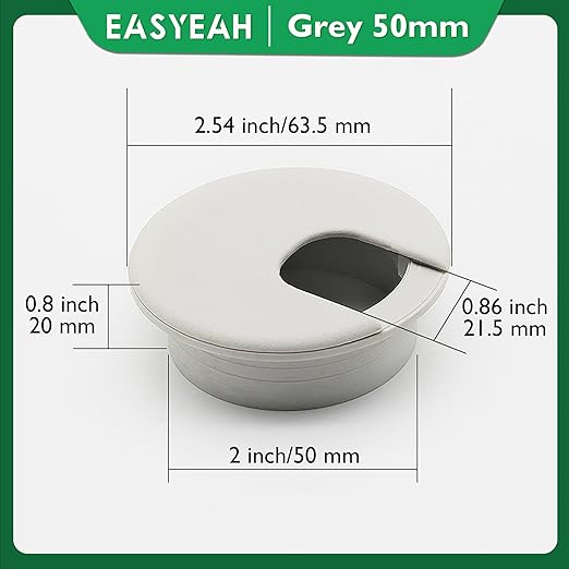 EASYEAH 5 Pcs Desk Grommet 2" / 50 mm, Desk Cord Hole Cover, Cable Grommet ABS Plastic, Desk Hole Grommet for Home & Office Pc, Detachable Cable Cord Organizer-Light Grey