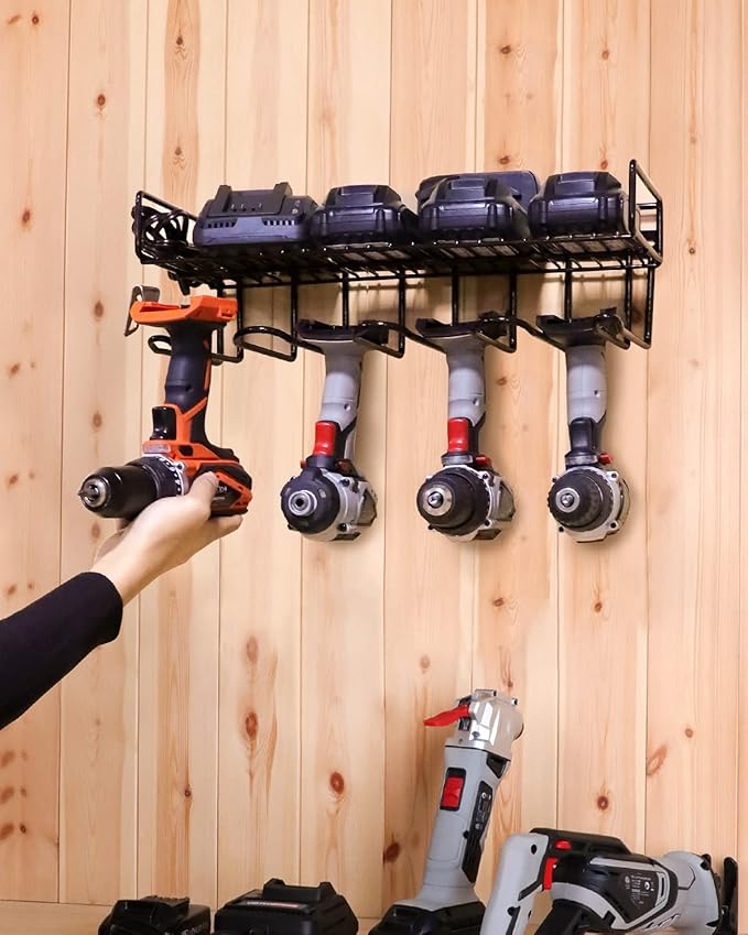 UNITEDPOWER Wall Mounted Power Tool Organizer Holder, Heavy Duty Utility Storage Rack With Shelf for Battery Powered Hand Tools, Workshop, Shed, Garage, Home