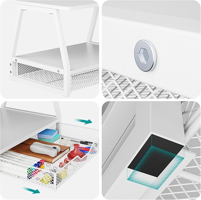 2-Tier Printer Stand with Storage, Desktop Organizer with Drawers for Printer Paper, Desk Shelf for Office and Home Printer Tables for 3D Printers White