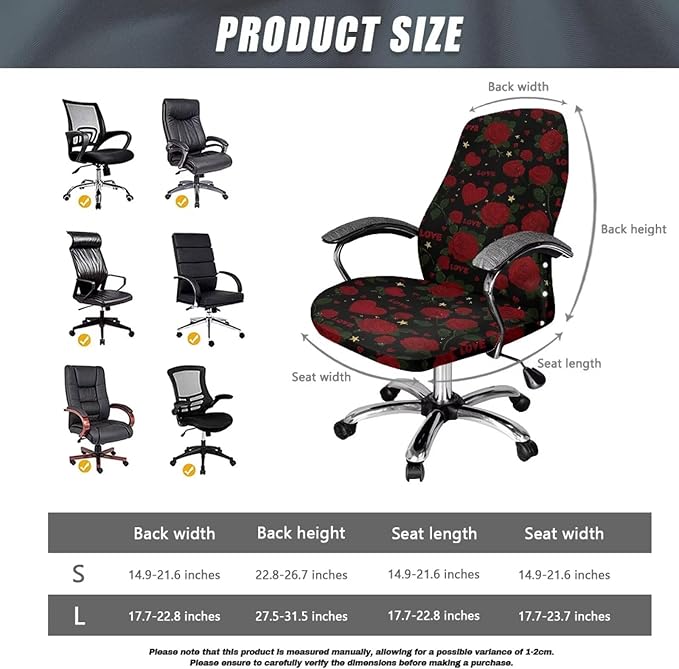 Talayituse Rose Heart Star Print Office Chair Covers, Stretch Computer Chair Cover Universal Boss Chairs Covers Modern Simplism Style High Back Chairs Slipcover Valentine's Day Decor, Large