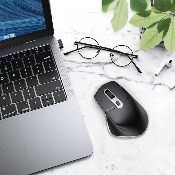 iClever Bluetooth Mouse, Wireless Large Mouse, Multi-Devices Dual Mode, Ergonomic Mice with 5 Adjustable DPI and 7 Buttons, Rechargeable Silent Mice for Laptop, iPad, MacBook, Tablet, PC, Black Grey