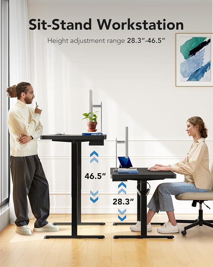 HUANUO Electric Standing Desk, 83 x 30 inch Large Height Adjustable Table, Powerful Brushless Motor, 4 Memory Preset, Sit Stand Up Desk, Home Office Computer Table with Thick T-Shaped Frame