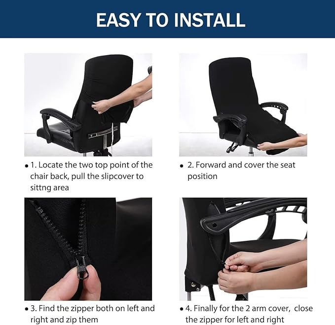 Stretch Office Chair Cover with Zipper Printed Computer Chair Cover for Armrest Chair Universal Removable Spandex Rotating Boss Chair Slipcovers Soft Desk Chair Seat Protector for Dogs, Cats (L, 56)
