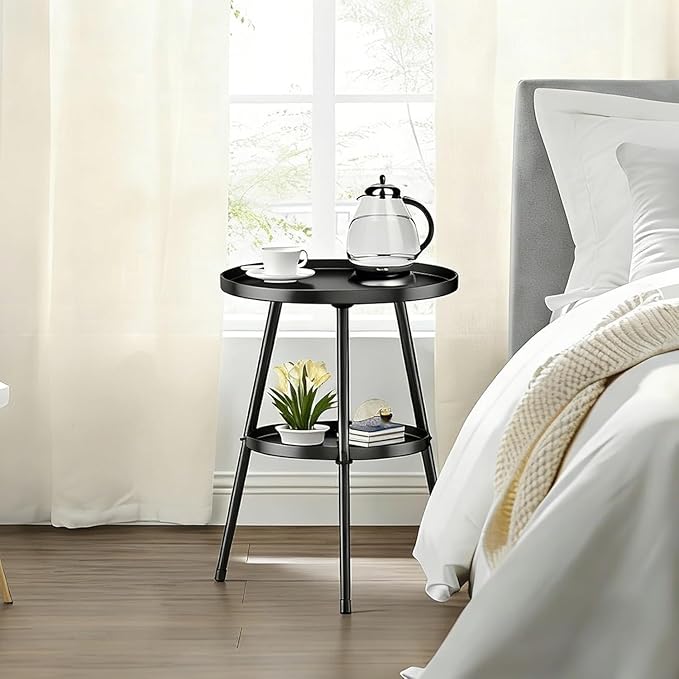 SYQ Round Metal Side Table Small End Table for Indoor Outdoor, Mid Century Modern Decor, Simple Circle Accent Table for Living Room Bedroom Bathroom Office All Matte Black
