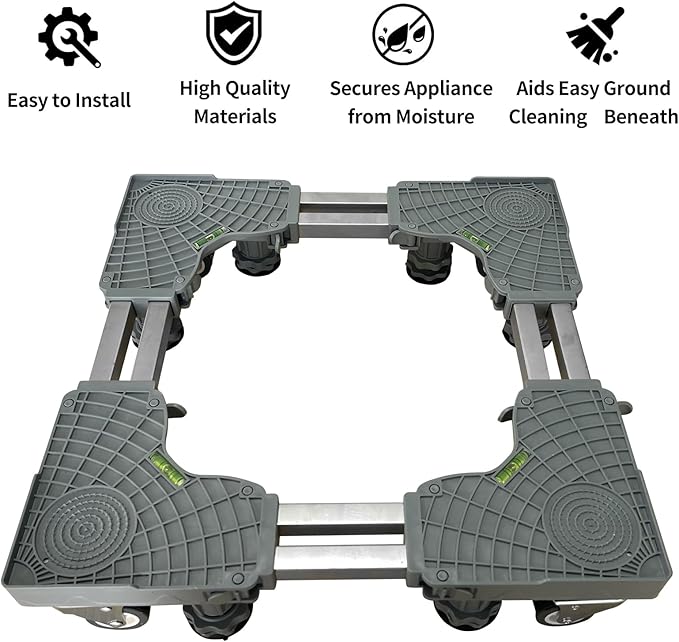 Upgrade Fridge Stand Mobile Base With 4 Locking Wheels And 8 Strong Feet Adjustable Furniture Dolly for Washer Dryer Washing Machine Stand Pedestal, Refrigerator Stand