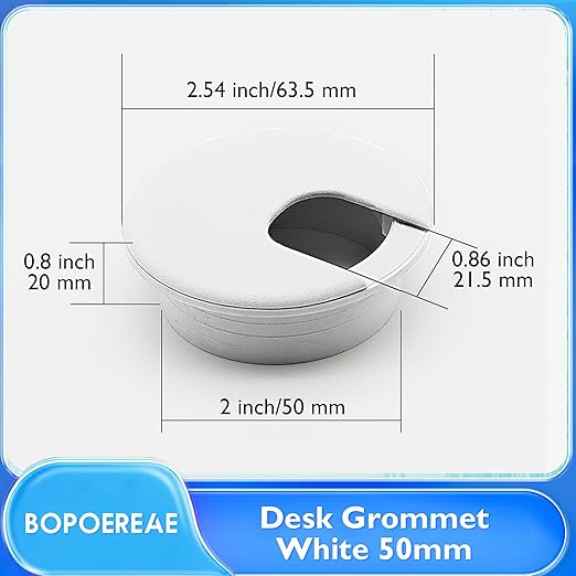 Desk Grommet 2" (50 mm), Desk Cord Hole Cover, Cable Grommet ABS Plastic, Desk Hole Grommet for Office and Home Table Cable, Detachable Cable Cord Organizer (White 2 Pcs)
