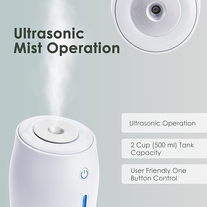 Aqua Glo Personal, Portable Humidifiers for Bedroom – Ultrasonic Cool Mist Humidifier with Built In Rechargeable Battery. Air Humidifier for Baby, Plants, Home, Office, Travel. White