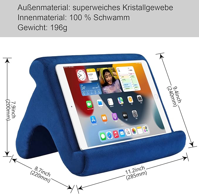 SAMHOUSING Tablet Pillow Stand Holder Dock for Bed with 3 Viewing Angles, Compatible with All Tablets,Phones and iPad Pro 9.7, 10.5,12.9 Air Mini 4 3, Kindle, E-Reader and Books(Navy)