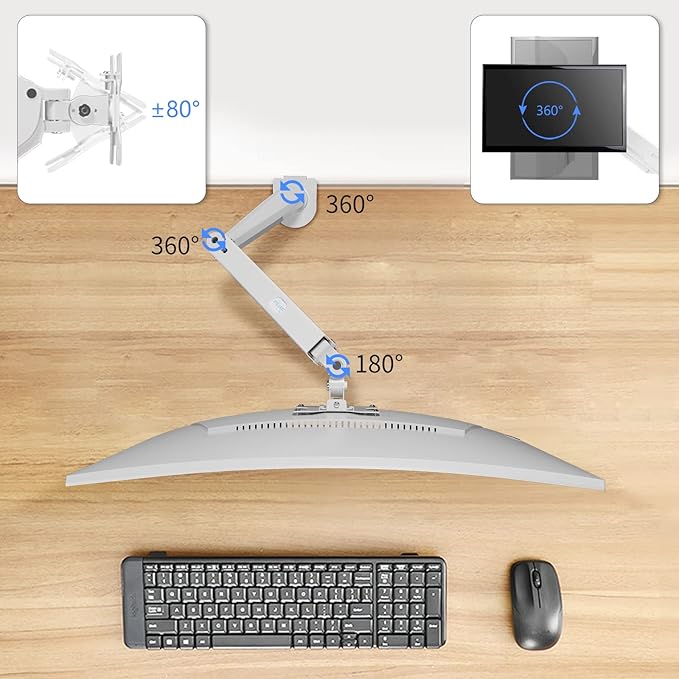 Pholiten Single Monitor Mount, Fully Adjustable Gas Spring Single Monitor Arm for up to 32 inch Screens, Computer Monitor Stand for Desk Holds up to 24lb, VESA 75/100mm, White