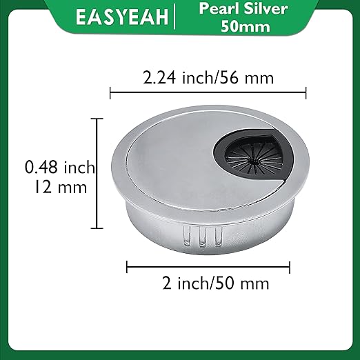 EASYEAH 1 Pcs Desk Grommet 2" / 50 mm, Desk Cord Hole Cover, Cable Grommet Metal Zinc Alloy Materilal, Desk Hole Grommet for Home & Office Pc, Detachable Cable Cord Organizer-Matte Silver