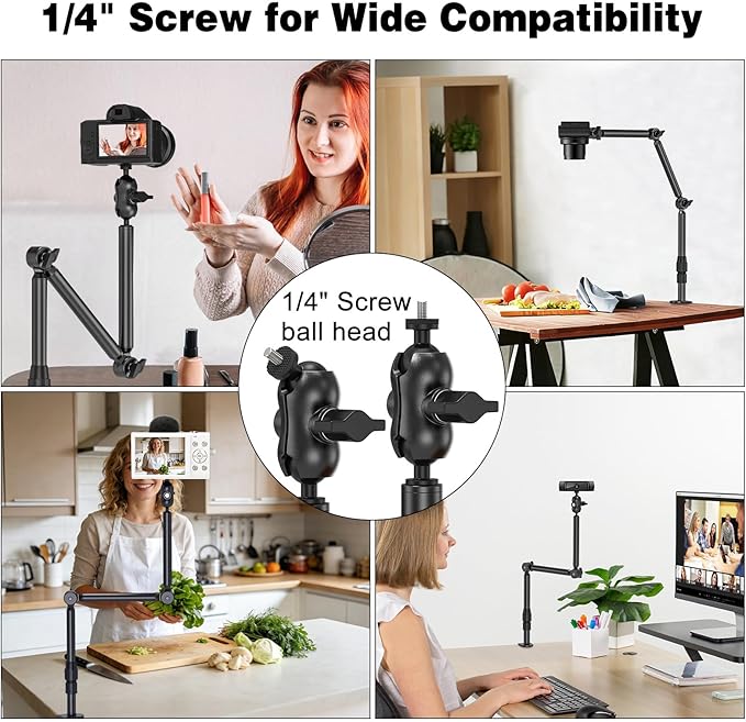 Overhead Camera Mount for Desk, 30.9" Foldable Camera Desk Mount Stand with 1/4" Screws, 360° Rotation 3-Sections Tabletop Holder with C-Clamp for DSLR, Digicam, Webcam, Mini Projector, Microphone
