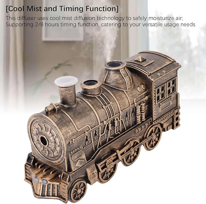 Humidifiers for Bedroom, 300ml Dual Mist Essential Oil Diffuser with Timer Train Shaped Aromatherapy Diffuser for Bedroom, Office and Desktop