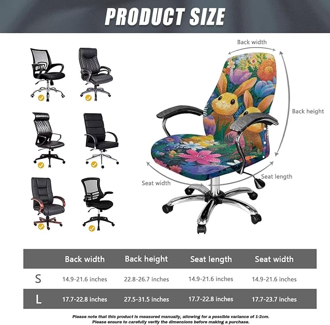 Talayituse Bunny Rabbit Tulip Daisy Print Office Chair Covers, Stretch Computer Chair Cover, Universal Boss Chairs Covers Modern Simplism Style High Back Chairs Slipcover Easter Decor, Large