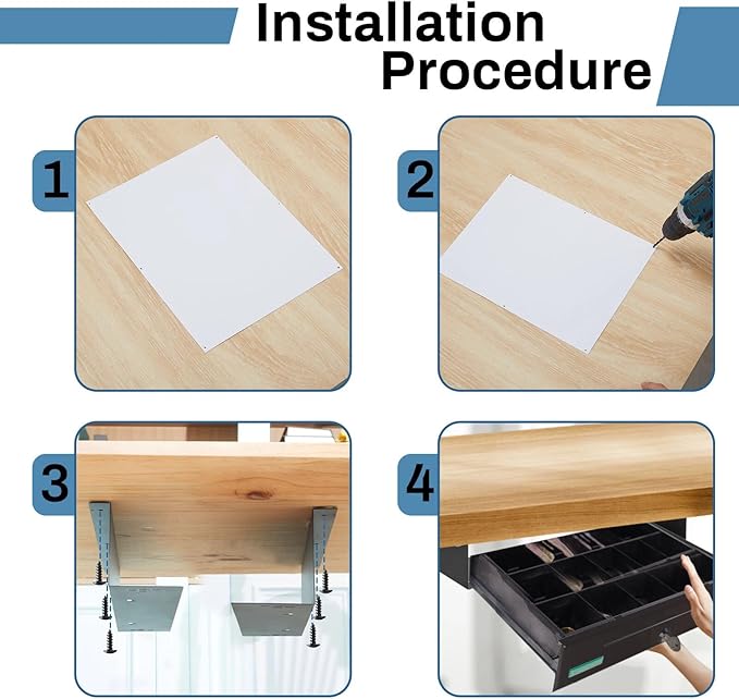 Barydat 2 Set 16" x 4" Cash Drawer Under Counter Mounting Brackets Heavy Duty Steel Metal Black Mounting Bracket for Installation of 16" Cash Registers Drawer Under The Counter