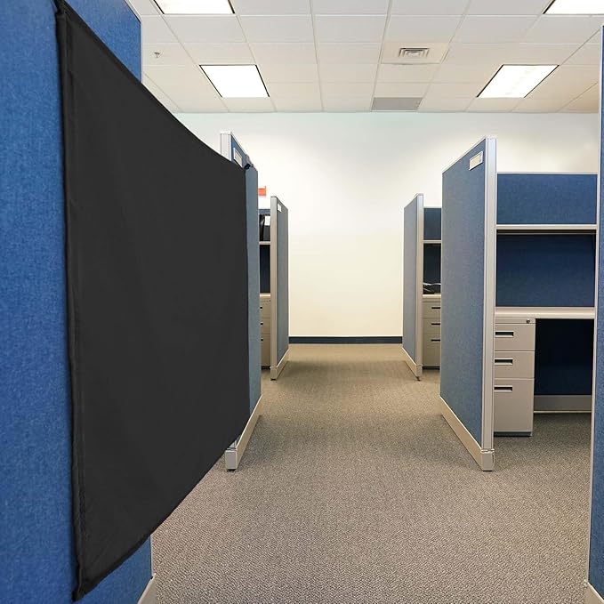 Pinkunn 40 x 48 Inch Office Cubicle Curtain with Stainless Steel Self Adhesive Hook Portable Privacy Door Partition Room Office Divider(Black)