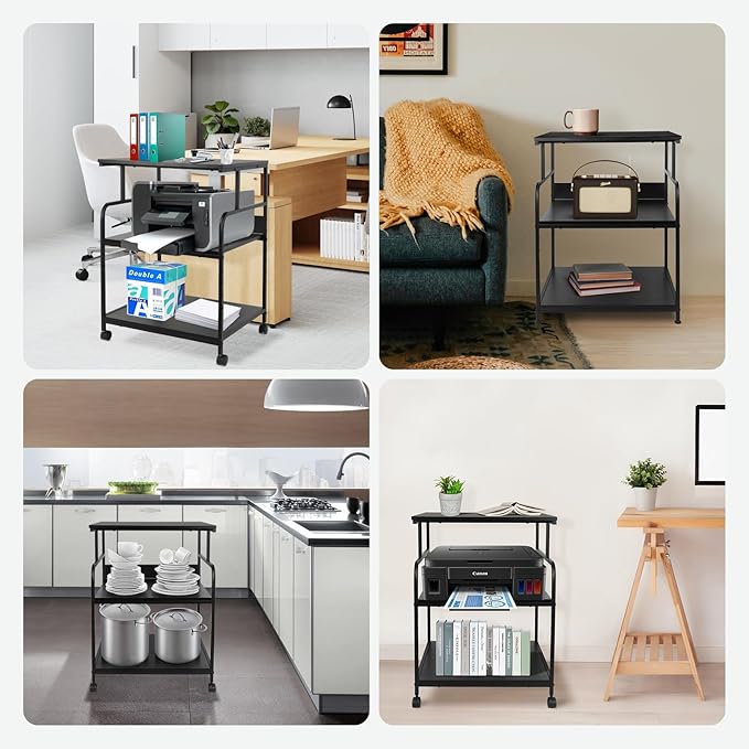 GCCSJ Large Printer StandοΌ3 Tier Printer Cart with Adjustable Storage ShelfοΌ23.6 x18.9 x 29.5 inches Printer Stand for Home Office, Stands for Heat Press Scanner Fax, Industrial Style, Black