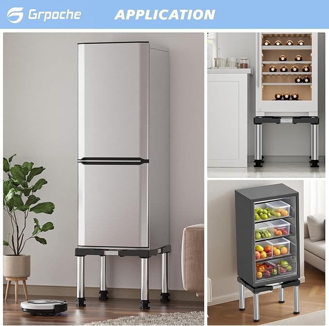 Mini Fridge Stand Height 13"-14.2" Adjustable Refrigerator Washing Machine Stand Base with 4 Strong Feet Anti-Vibration Washer Dryer Stand Laundry Pedestal Universal Appliance Stand Load 660LB-Black