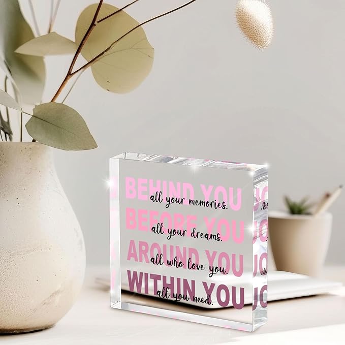 Graduation Gifts for Her - Pink Graduation Quote Decoration - All the Memories Behind You Acrylic Square Sign - Inspirational Gift for Women 4x4 Inch