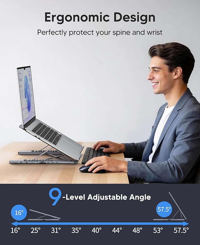 Mukiya USB C Laptop Docking Station Stand 3 Monitors 4K@60Hz, 10 in 1 USB C Hub with Dual HDMI+DP, 2*USB 3.0, PD 100W, USB C 3.0, SD/TF, Dock Station for MacBook Pro/Air/Dell/HP/Surface/Lenovo
