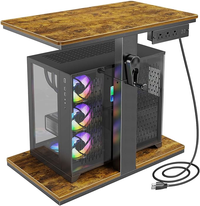 Computer Tower Stand with Charging Station & USB Ports - Adjustable Height PC Stand 2-Tier, Under Desk for ATX-Case with Wheels, CPU Holder for Office, Home, Gaming Room