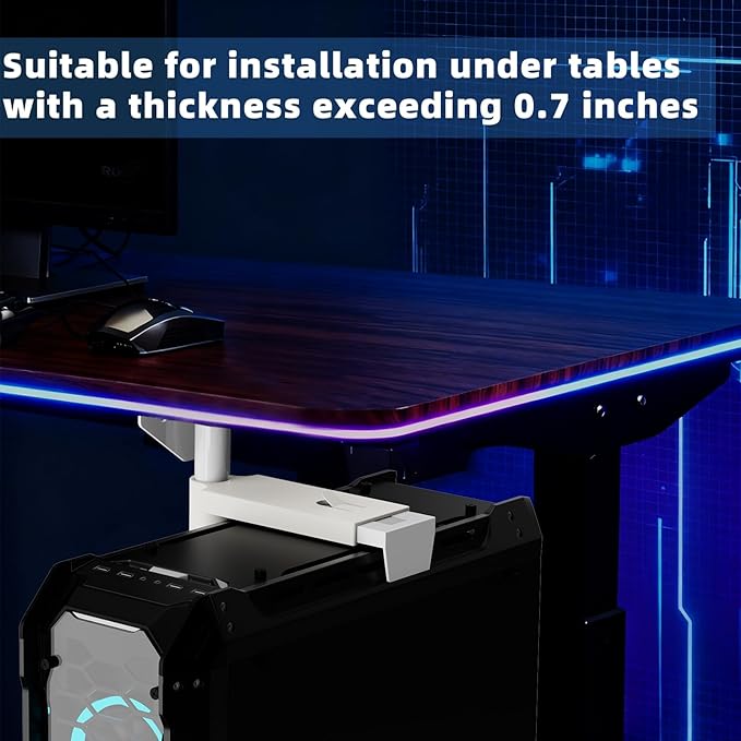 Under Desk and Wall Computer Mount, CPU Tower Holder Under Desk Mount Height & Width Adjustable, Computer Case Stand Holder Holds 46 lbs, 360° Swivel PC Mount, Under Desk CPU Holder Mount, White