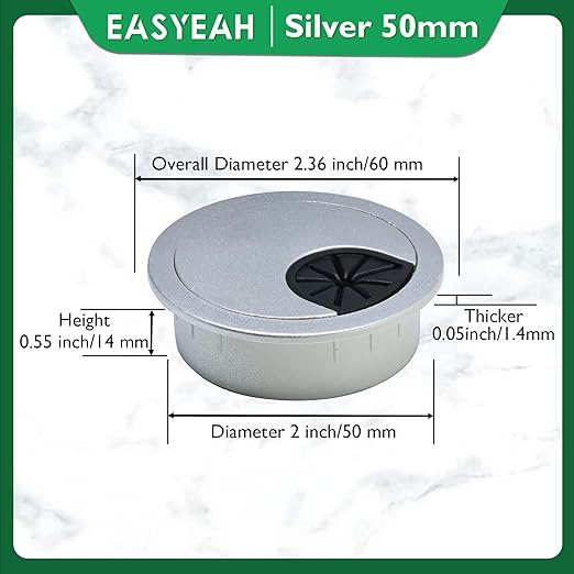 EASYEAH 10 Pcs Desk Grommet 2" / 50 mm, Desk Cord Hole Cover, Cable Grommet ABS Plastic, Desk Hole Grommet for Home & Office Pc, Detachable Cable Cord Organizer-Silver Sand