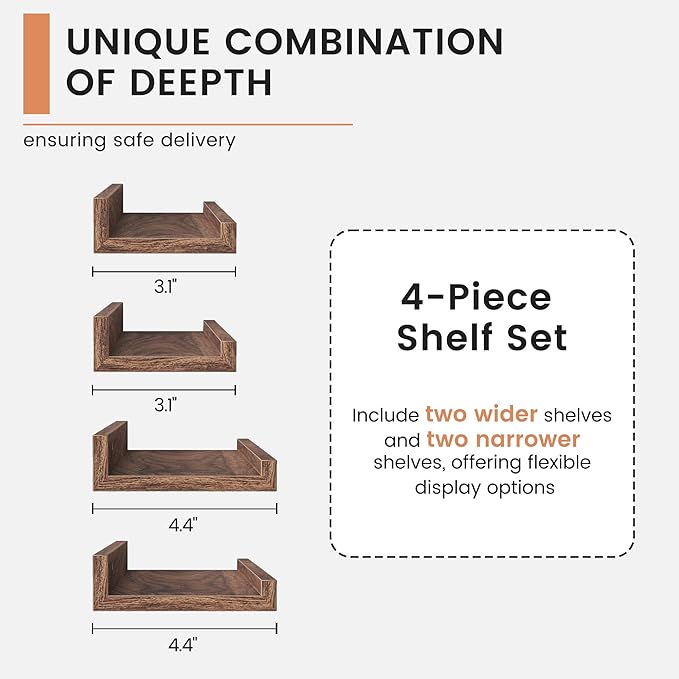 FLYJOE Floating Picture Ledge Shelves for Wall Set of 4, 36 Inch Wall Shelves with Lip Long Large Nursery Book Shelf for Toys Storage Kids Bookshelf Wall Mounted Living Room Bedroom Decor Frames