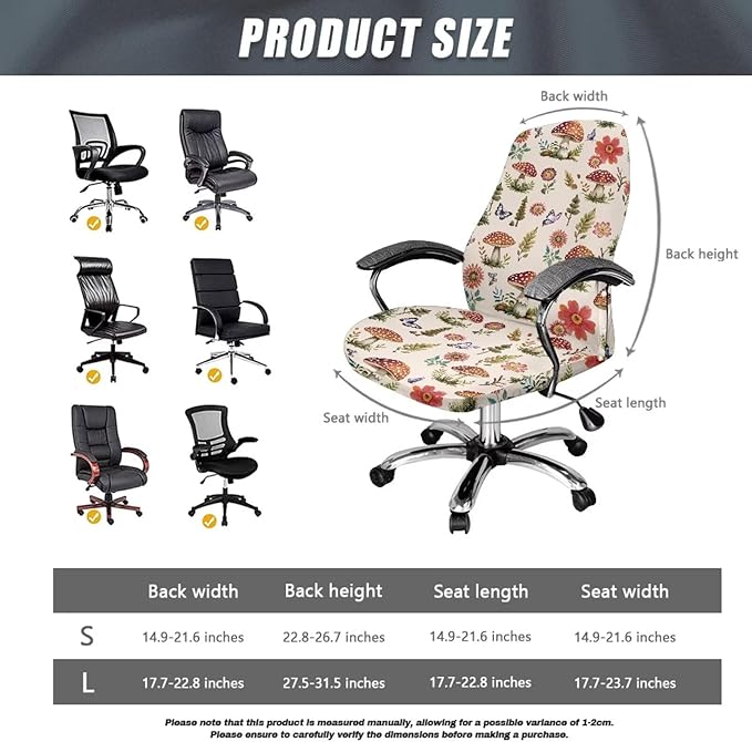 Talayituse Mushroom Butterfly Flower Leaves Print Office Chair Covers, Stretch Computer Chair Cover, Universal Boss Chair Covers Modern Simplism Style High Back Chair Slipcover, Small