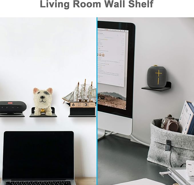 TXEsign Small Wall Shelf Speaker Stand, Mount for Webcam, Cell Phones, Mesh Router, Display Shelf Acrylic (Black)
