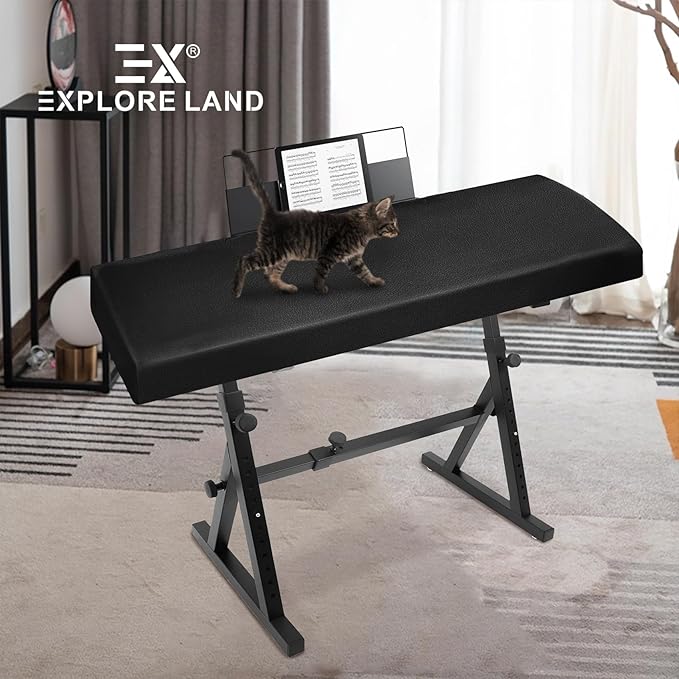 Explore Land Premium Piano Keyboard Dust Cover with Music Stand Opening - Stretchy Leather Protector for 61-88 Keys Digital Electronic Piano (Black,88)