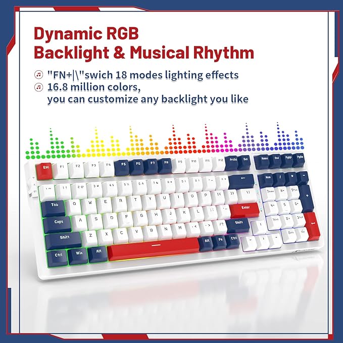 ATTACK SHARK K98 Wireless Mechanical Keyboard with 100 Keys, Tri-Mode BT5.0/2.4G/USB-C with Coiled Cable, Hot Swappable RGB, Rechargeable, Ergonomic, with Cloud Wrist Rest for MAC/Win-Red Switch