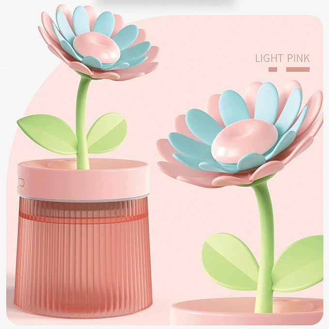 Sunflower Small Humidifier for Plant, Cool Mist Mini Humidifiers for Bedroom, Desk Personal Humidifiers with Diffuser for Indoor Office Car, Portable Humidifier for Travel - Pink 260ml