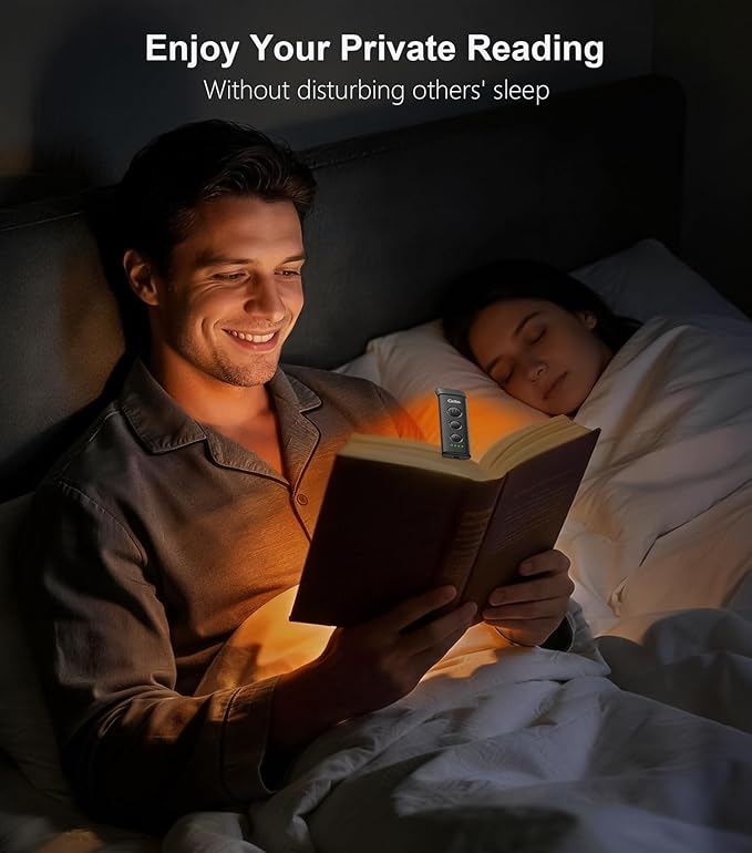 Gritin Book Light Rechargeable, Eye Caring 3-Color & 5-Brightness Clip on LED Reading Light for Books in Bed- Stepless Dimming, Long Lasting, Compact Size Flexible Book Lamp for Bookworms-Black