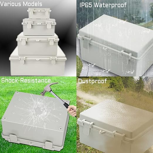 Zulkit Junction Box ABS Plastic Waterproof IP65 Electrical Boxes Hinged Shell Outdoor Universal Project Enclosure with Mounting Plate and Wall Brackets Grey 11.8x7.9x6.3 inch(300x200x160mm)