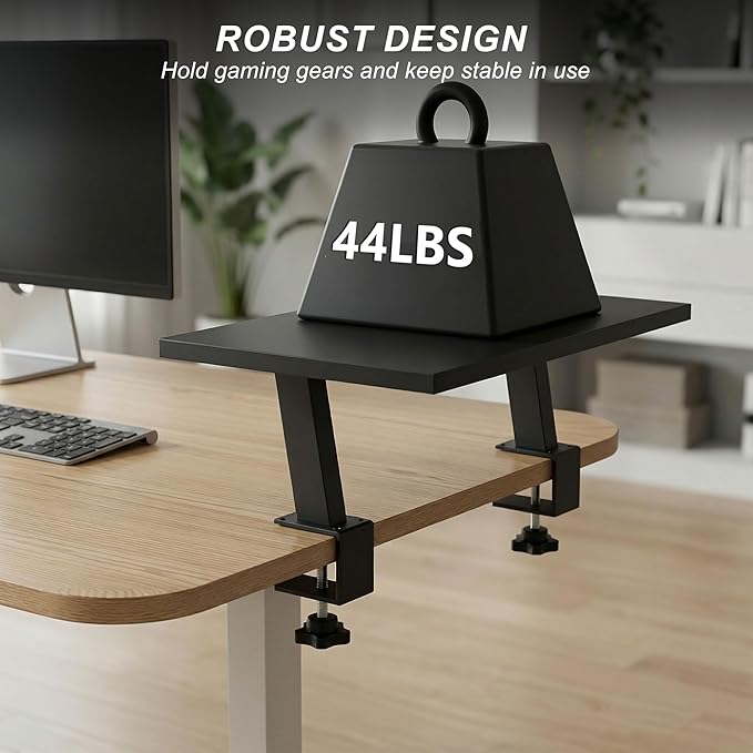 15-Inch Desktop Clamp-on Shelf & Monitor Riser, 2-in-1 Reversible Design – Fits Either Side of Desk, C-Clamp for Stability, Holds 44 lbs, for Gaming PC, Console & Office Setup