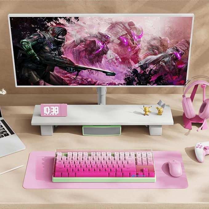 ATTACK SHARK KC03 Acrylic Clear Transparent Keyboard Cover(13.9 * 5 * 0.9 inch) with Dustproof Waterproof Anti-hit Anti-cat Protective Case for Standard 87Key Mechanical Gaming Keyboard Pink