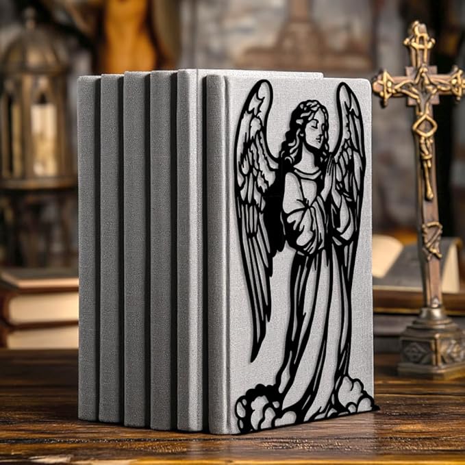 Peacoblue Metal Bookends for Shelves, Modern Decorative Heavy Duty Study Book Support Stoppers for Office, Desk, Shelf, Room 5.3"x4.3"x7.9" Cast Iron Simple Tall Bookends, 1 Pair (Angel)