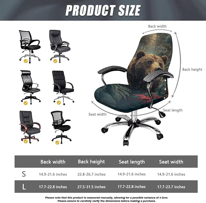 Talayituse Forest Bear Print Office Chair Covers, Stretch Computer Chair Cover, Universal Boss Chairs Covers Modern Simplism Style High Back Chairs Slipcover, Large